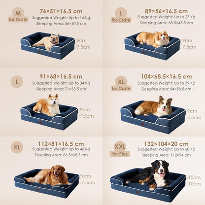 Orthopedic Extra Large Dog Bed, Waterproof Washable XL Pet Bed 44" | Non-Slip Bottom and Egg-Crate Polyurethane Foam Big Dog Couch Bed with Washable Removable Cover, Grey