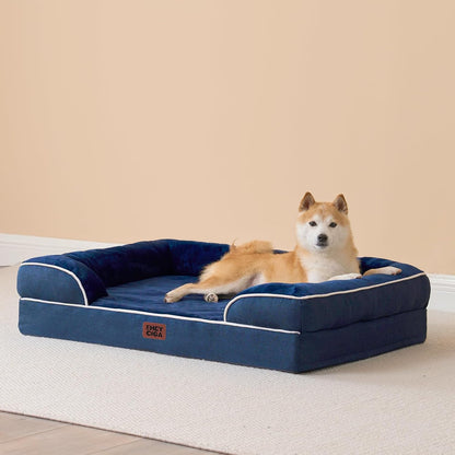 Orthopedic Extra Large Dog Bed, Waterproof Washable XL Pet Bed 44" | Non-Slip Bottom and Egg-Crate Polyurethane Foam Big Dog Couch Bed with Washable Removable Cover, Grey