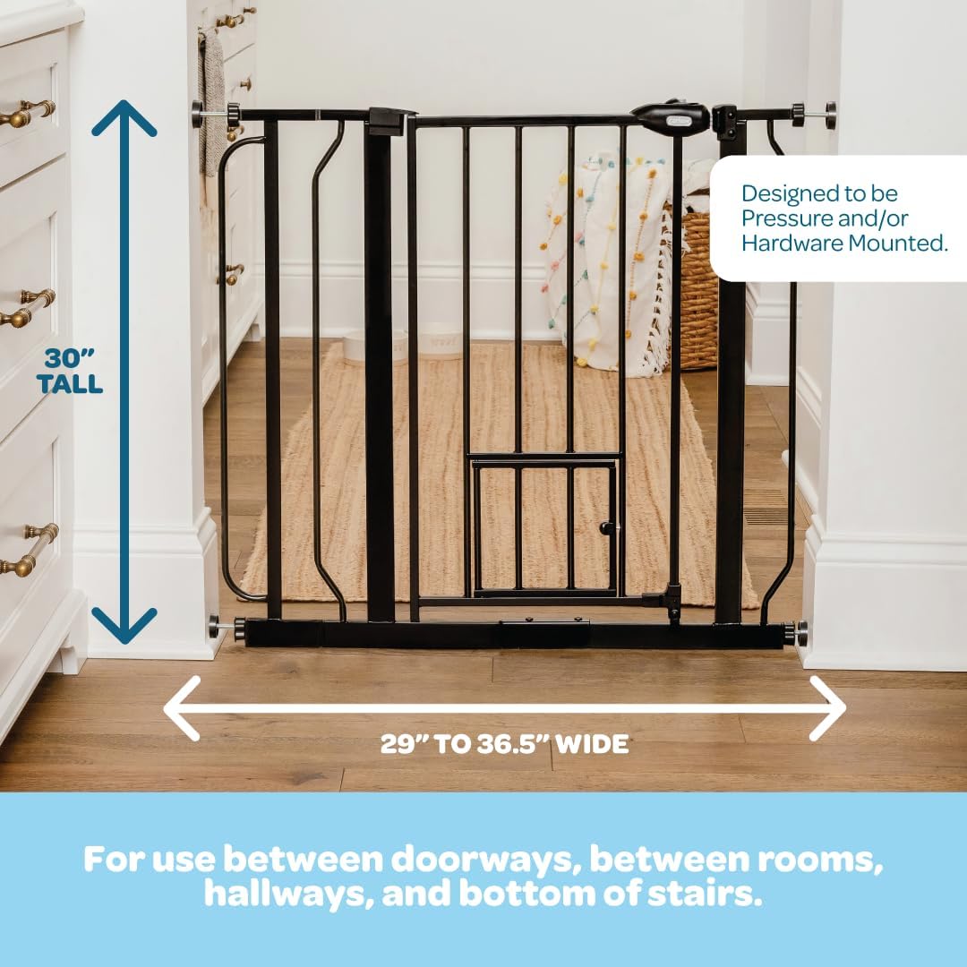 Carlson 29.5–36.5” Extra Wide Dog Gate with Small Pet Door, Walk-Through Pressure Mounted Metal Indoor Pet Safety Gate, Tested and Trusted by Pet Parents, American Designed, American Owned
