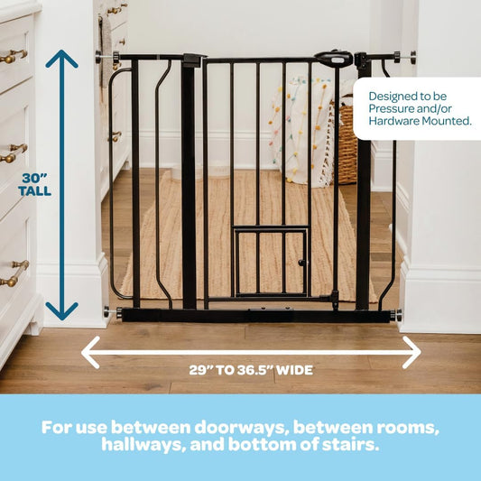 Carlson 29.5–36.5” Extra Wide Dog Gate with Small Pet Door, Walk-Through Pressure Mounted Metal Indoor Pet Safety Gate, Tested and Trusted by Pet Parents, American Designed, American Owned