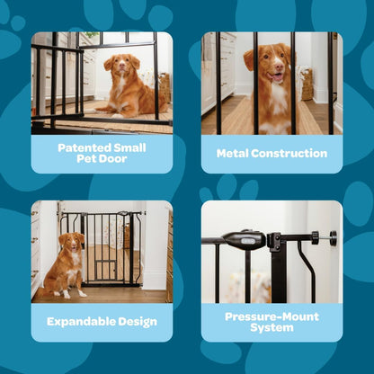 Carlson 29.5–36.5” Extra Wide Dog Gate with Small Pet Door, Walk-Through Pressure Mounted Metal Indoor Pet Safety Gate, Tested and Trusted by Pet Parents, American Designed, American Owned