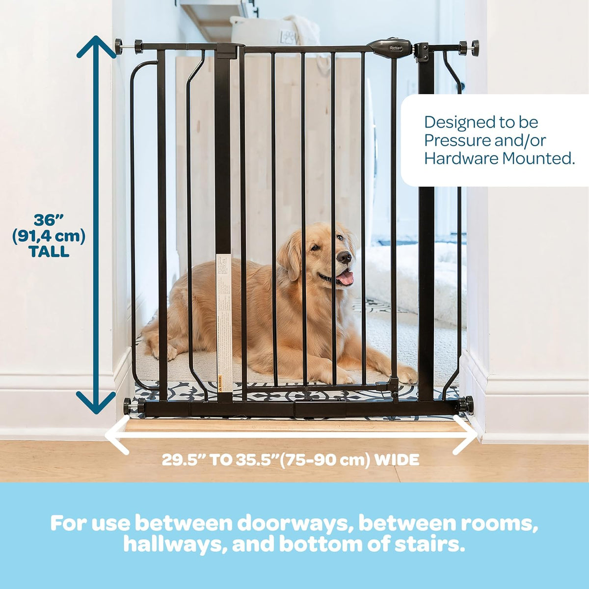 Carlson 29.5–36.5” Extra Wide Dog Gate with Small Pet Door, Walk-Through Pressure Mounted Metal Indoor Pet Safety Gate, Tested and Trusted by Pet Parents, American Designed, American Owned