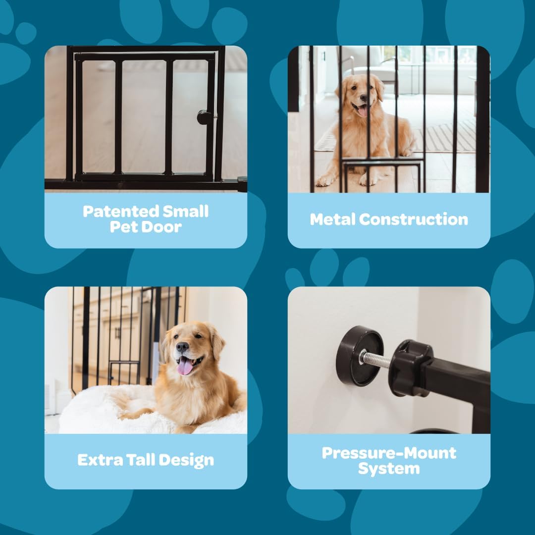Carlson 29.5–36.5” Extra Wide Dog Gate with Small Pet Door, Walk-Through Pressure Mounted Metal Indoor Pet Safety Gate, Tested and Trusted by Pet Parents, American Designed, American Owned