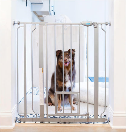 Carlson 29.5–36.5” Extra Wide Dog Gate with Small Pet Door, Walk-Through Pressure Mounted Metal Indoor Pet Safety Gate, Tested and Trusted by Pet Parents, American Designed, American Owned