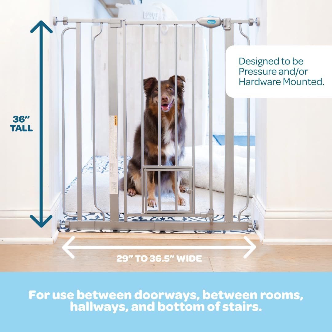 Carlson 29.5–36.5” Extra Wide Dog Gate with Small Pet Door, Walk-Through Pressure Mounted Metal Indoor Pet Safety Gate, Tested and Trusted by Pet Parents, American Designed, American Owned