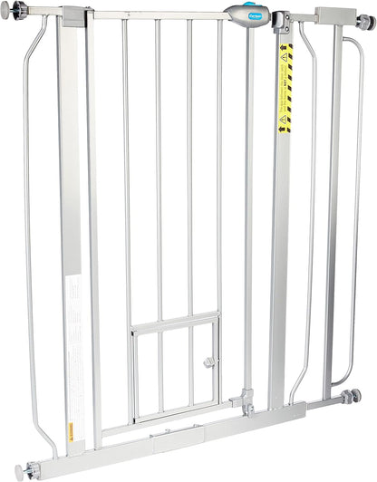 Carlson 29.5–36.5” Extra Wide Dog Gate with Small Pet Door, Walk-Through Pressure Mounted Metal Indoor Pet Safety Gate, Tested and Trusted by Pet Parents, American Designed, American Owned