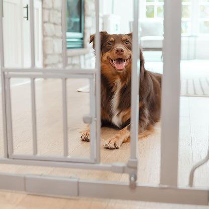Carlson 29.5–36.5” Extra Wide Dog Gate with Small Pet Door, Walk-Through Pressure Mounted Metal Indoor Pet Safety Gate, Tested and Trusted by Pet Parents, American Designed, American Owned