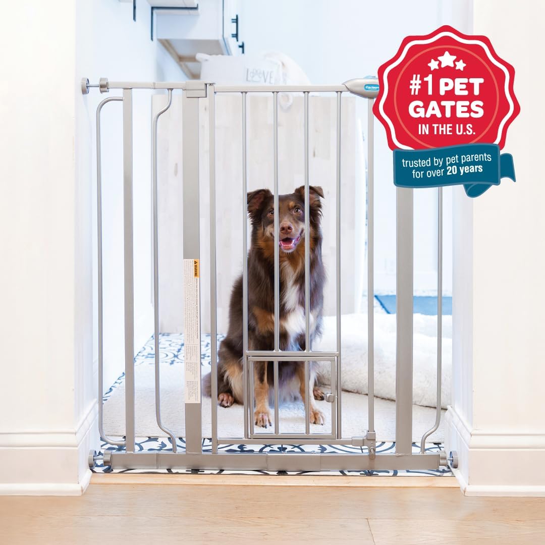 Carlson 29.5–36.5” Extra Wide Dog Gate with Small Pet Door, Walk-Through Pressure Mounted Metal Indoor Pet Safety Gate, Tested and Trusted by Pet Parents, American Designed, American Owned