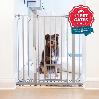 Carlson 29.5–36.5” Extra Wide Dog Gate with Small Pet Door, Walk-Through Pressure Mounted Metal Indoor Pet Safety Gate, Tested and Trusted by Pet Parents, American Designed, American Owned