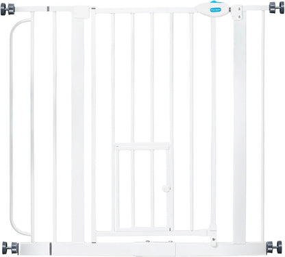 Carlson 29.5–36.5” Extra Wide Dog Gate with Small Pet Door, Walk-Through Pressure Mounted Metal Indoor Pet Safety Gate, Tested and Trusted by Pet Parents, American Designed, American Owned