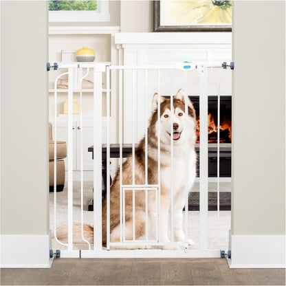 Carlson 29.5–36.5” Extra Wide Dog Gate with Small Pet Door, Walk-Through Pressure Mounted Metal Indoor Pet Safety Gate, Tested and Trusted by Pet Parents, American Designed, American Owned