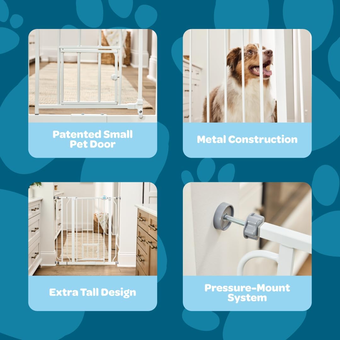 Carlson 29.5–36.5” Extra Wide Dog Gate with Small Pet Door, Walk-Through Pressure Mounted Metal Indoor Pet Safety Gate, Tested and Trusted by Pet Parents, American Designed, American Owned
