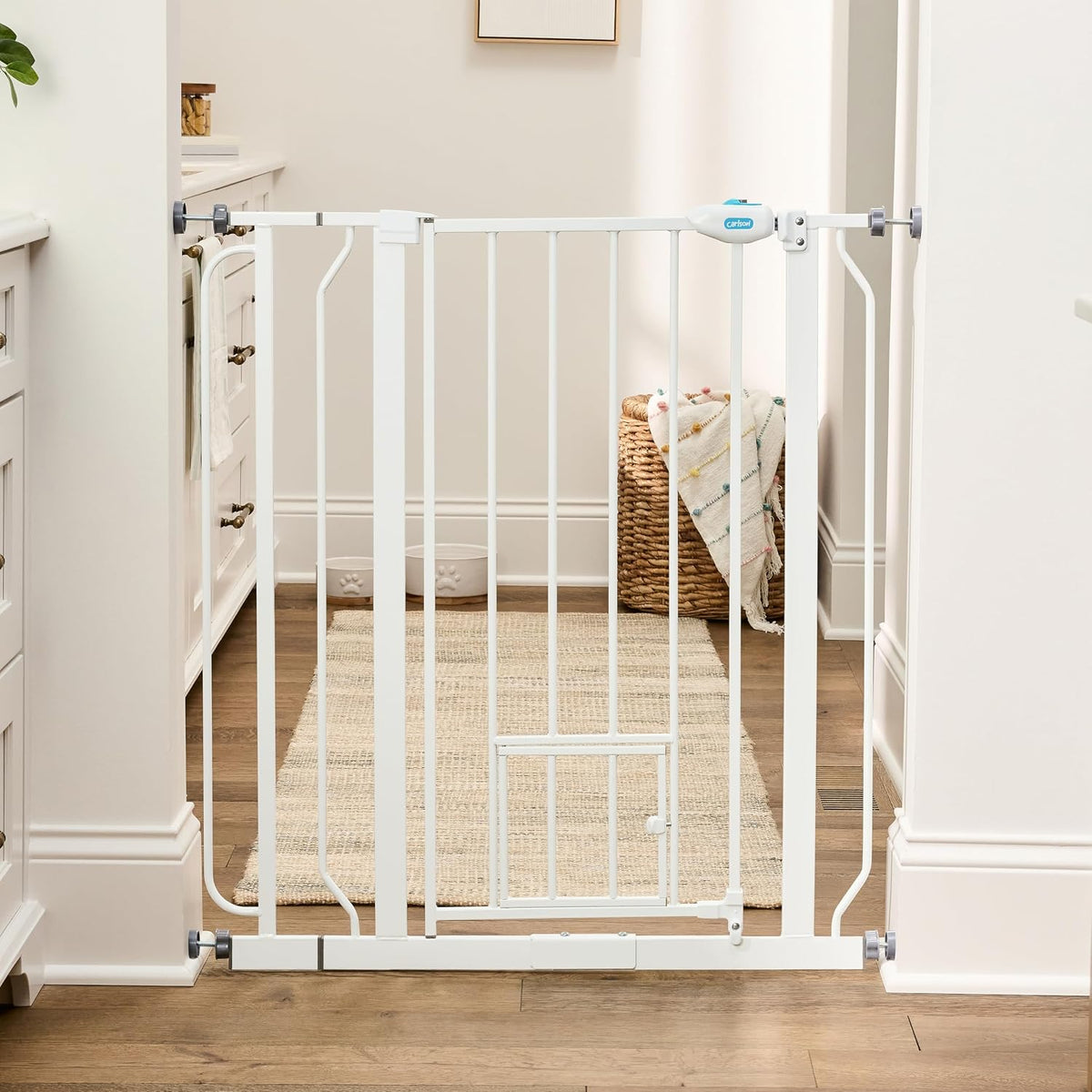 Carlson 29.5–36.5” Extra Wide Dog Gate with Small Pet Door, Walk-Through Pressure Mounted Metal Indoor Pet Safety Gate, Tested and Trusted by Pet Parents, American Designed, American Owned