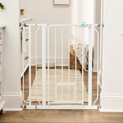 Carlson 29.5–36.5” Extra Wide Dog Gate with Small Pet Door, Walk-Through Pressure Mounted Metal Indoor Pet Safety Gate, Tested and Trusted by Pet Parents, American Designed, American Owned