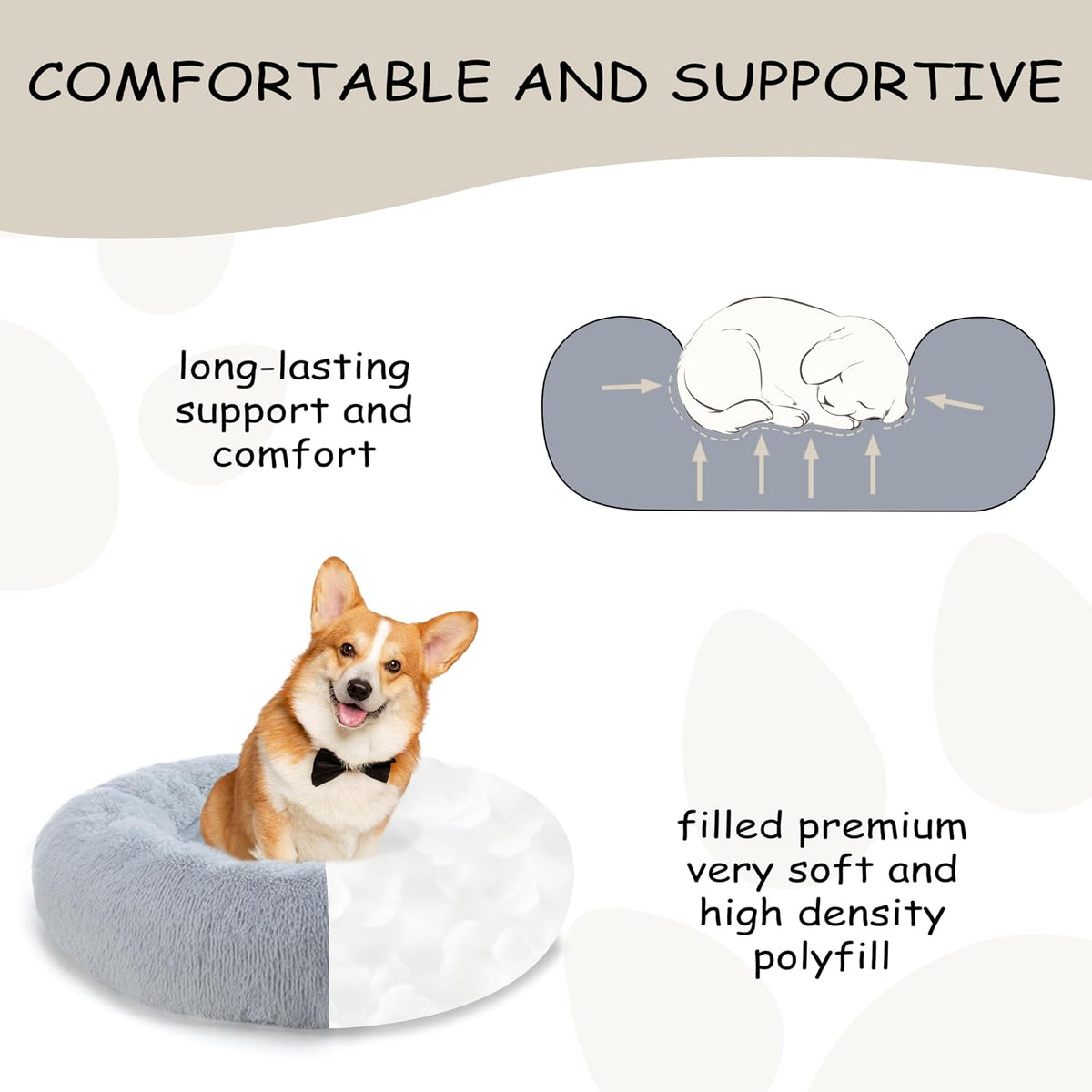 39 inch Calming Dog Bed, Donut Dog Bed for Large Sized Dog, Grey