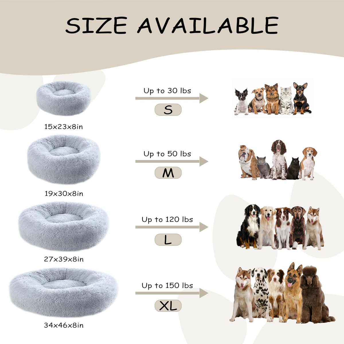 39 inch Calming Dog Bed, Donut Dog Bed for Large Sized Dog, Grey