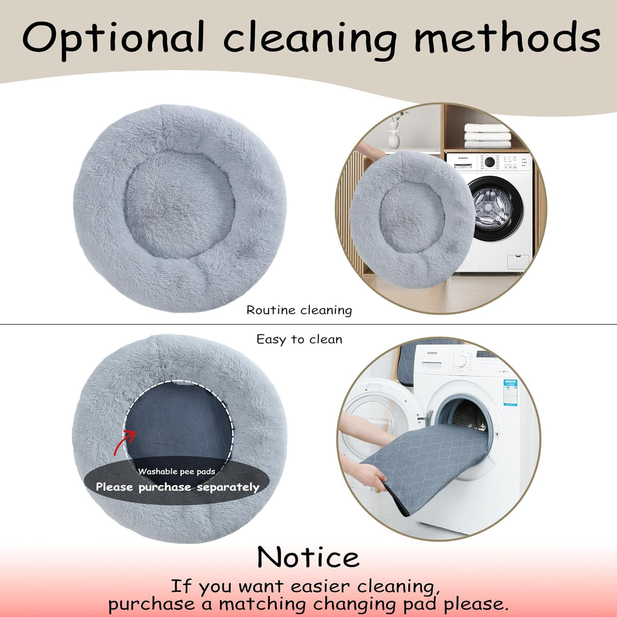 39 inch Calming Dog Bed, Donut Dog Bed for Large Sized Dog, Grey