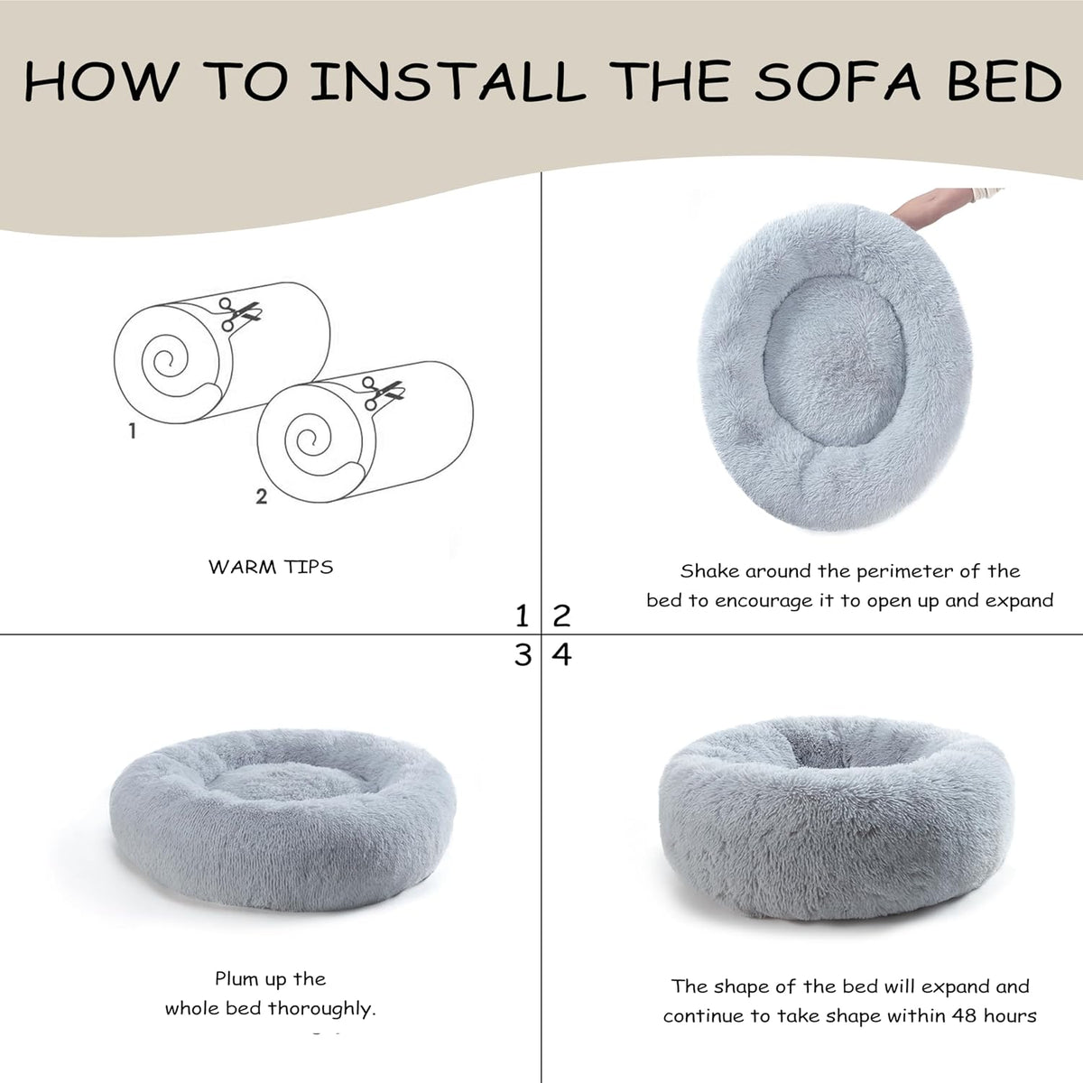 39 inch Calming Dog Bed, Donut Dog Bed for Large Sized Dog, Grey