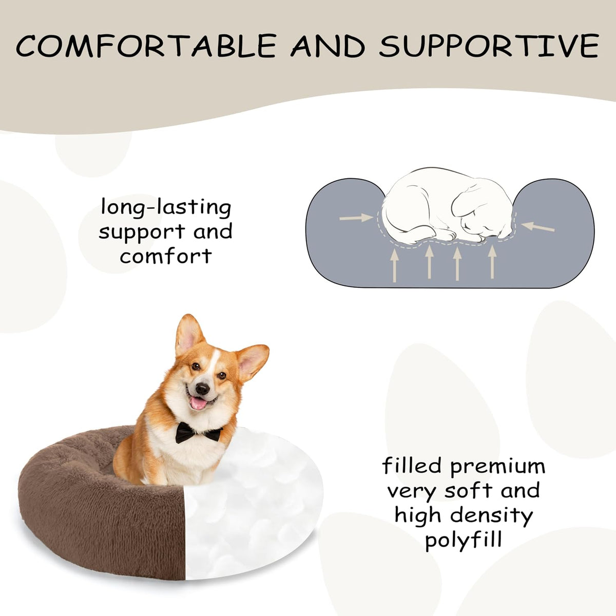 39 inch Calming Dog Bed, Donut Dog Bed for Large Sized Dog, Grey