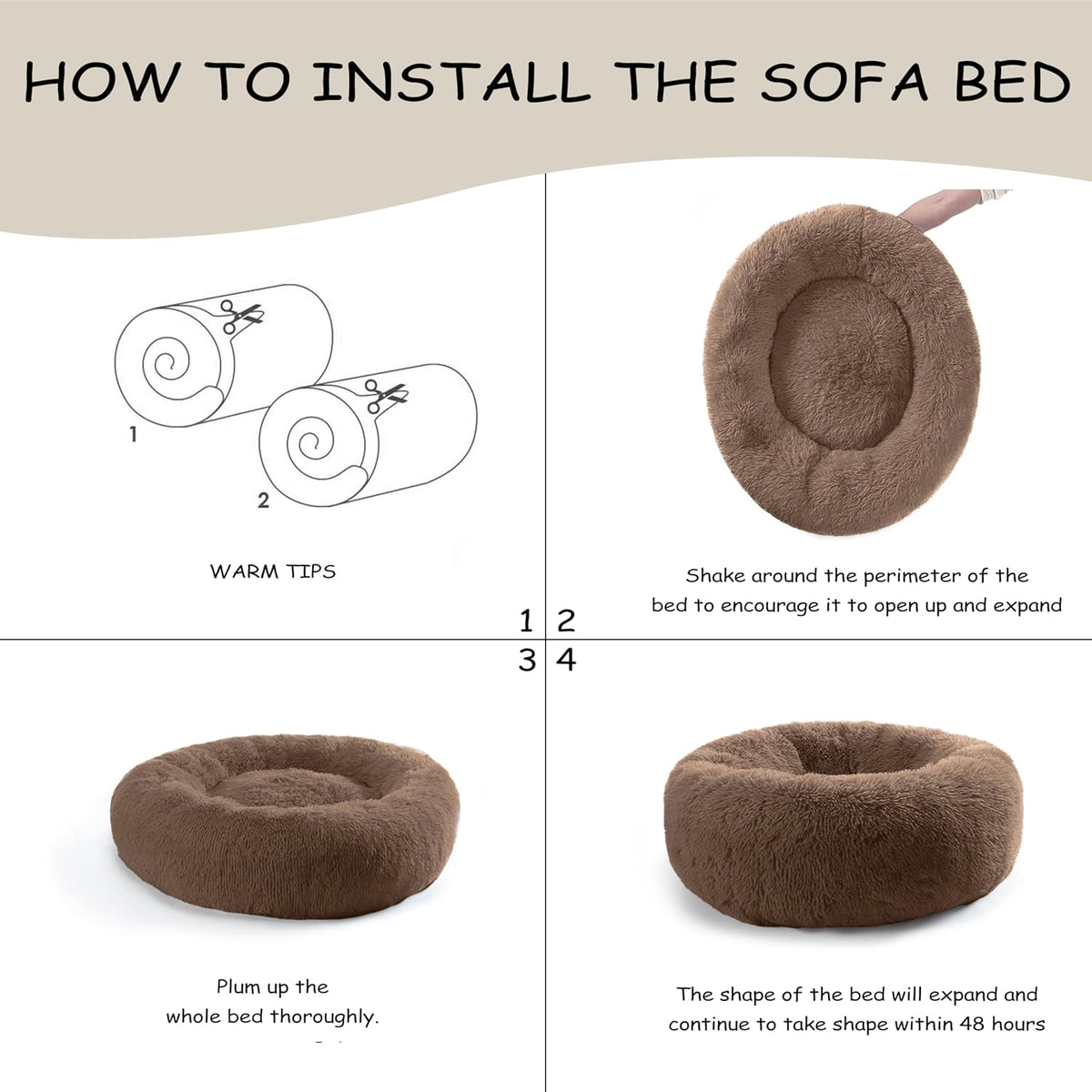 39 inch Calming Dog Bed, Donut Dog Bed for Large Sized Dog, Grey