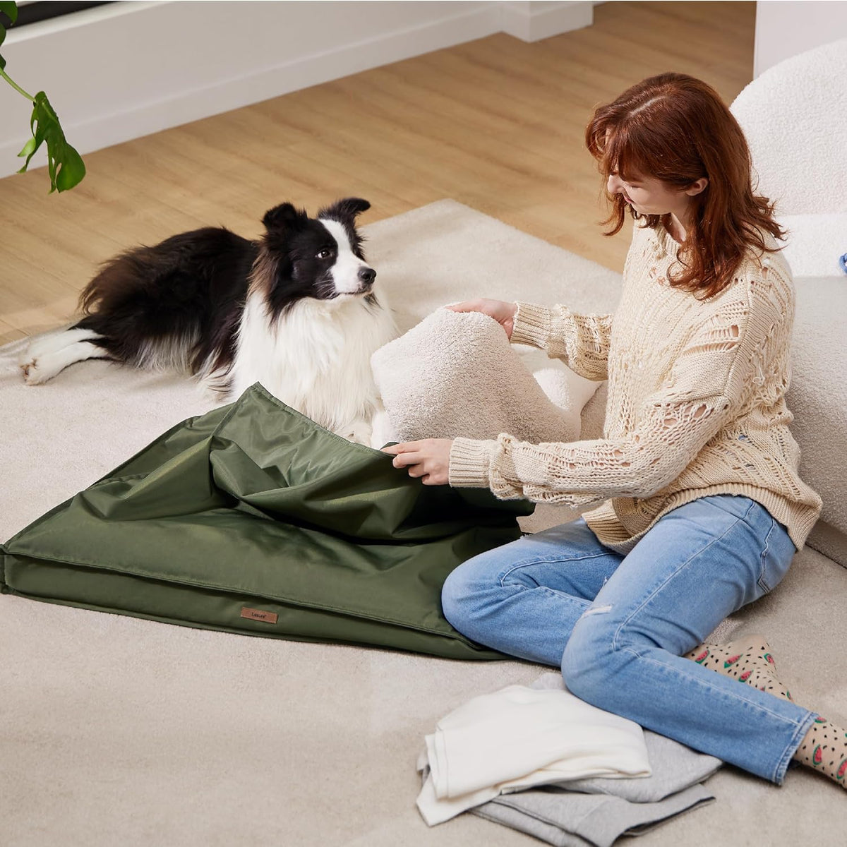 Waterproof Dog Bed Cover Replacement, Large 36x27x3in, Green | 100% Oxford Fabric, For Outdoor and Indoor Use, Machine Washable, Custom Fit for Dog or Cat Pet Mats, Easy Care