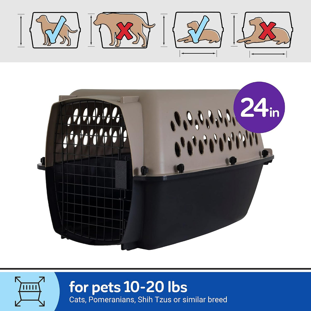 Vari Dog Kennel, Carrier, XS 19in, Up to 10lbs, Taupe