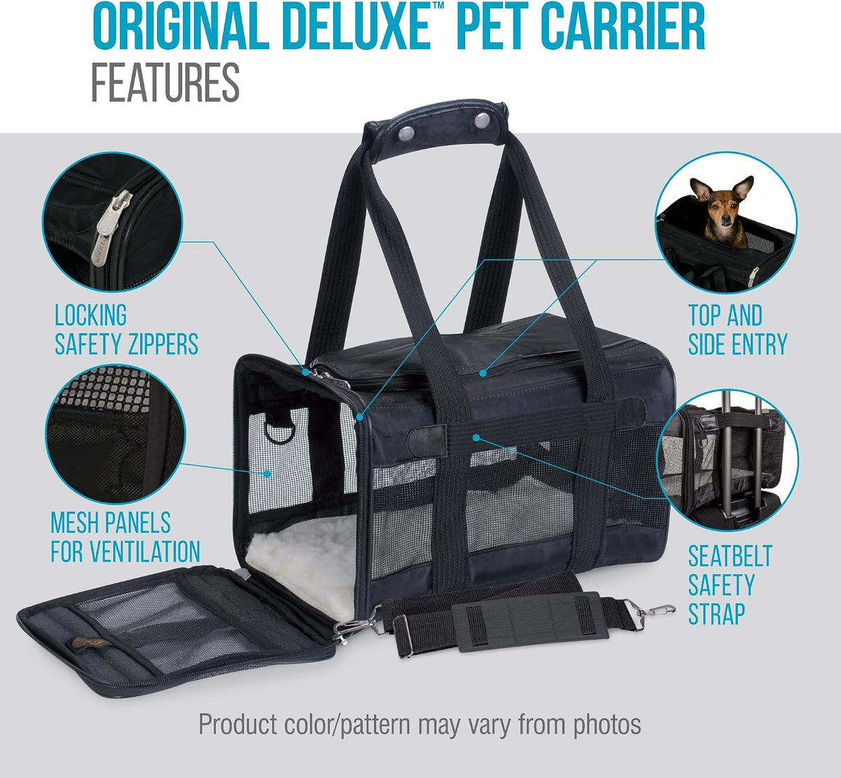 Original Deluxe Travel Pet Carrier, Airline Approved - Black, Large