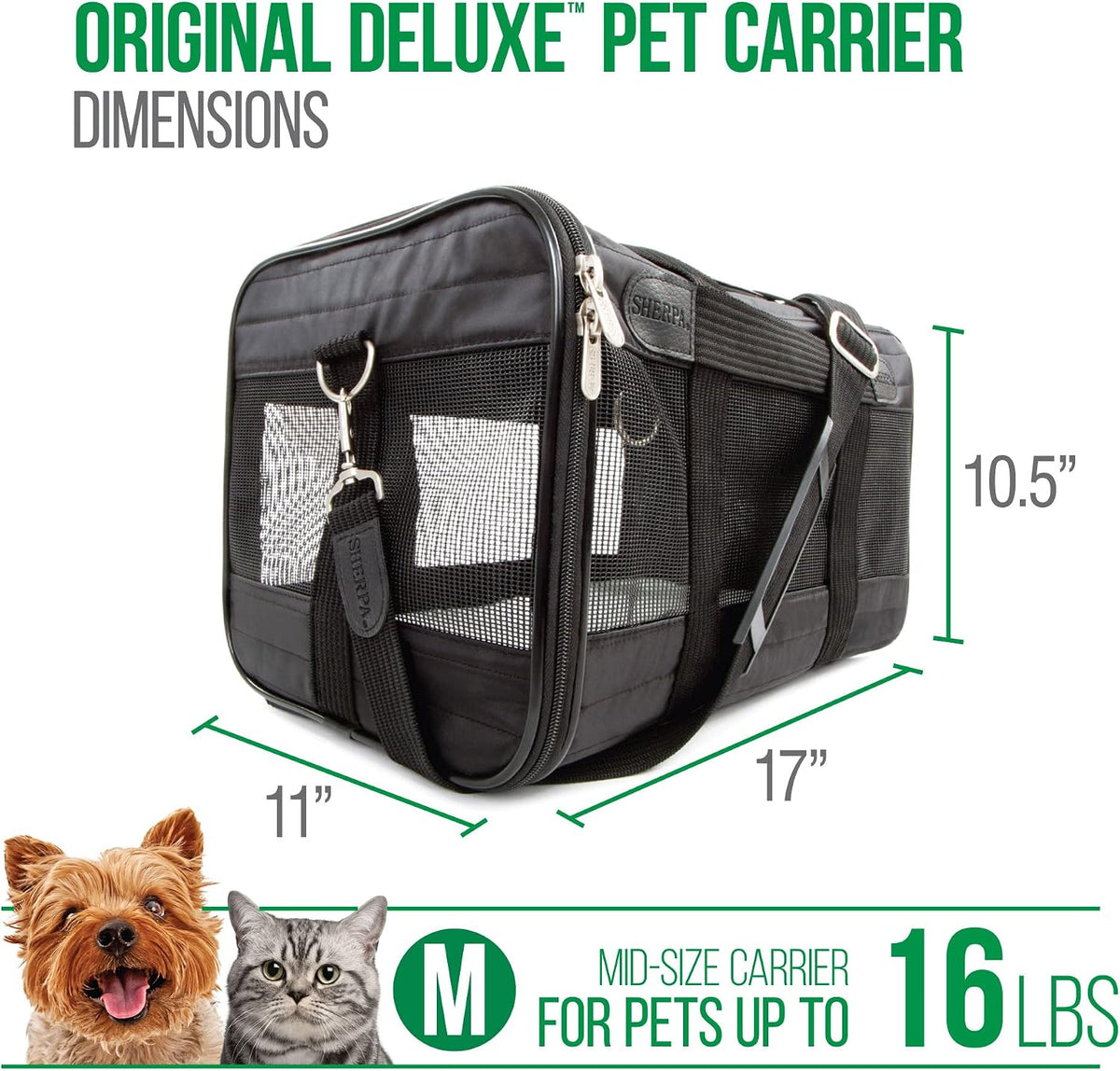 Original Deluxe Travel Pet Carrier, Airline Approved - Black, Large