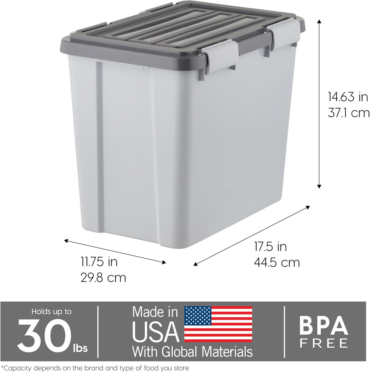 Dog Food Storage Container, Up to 30 lbs, Gray/Dark Gray