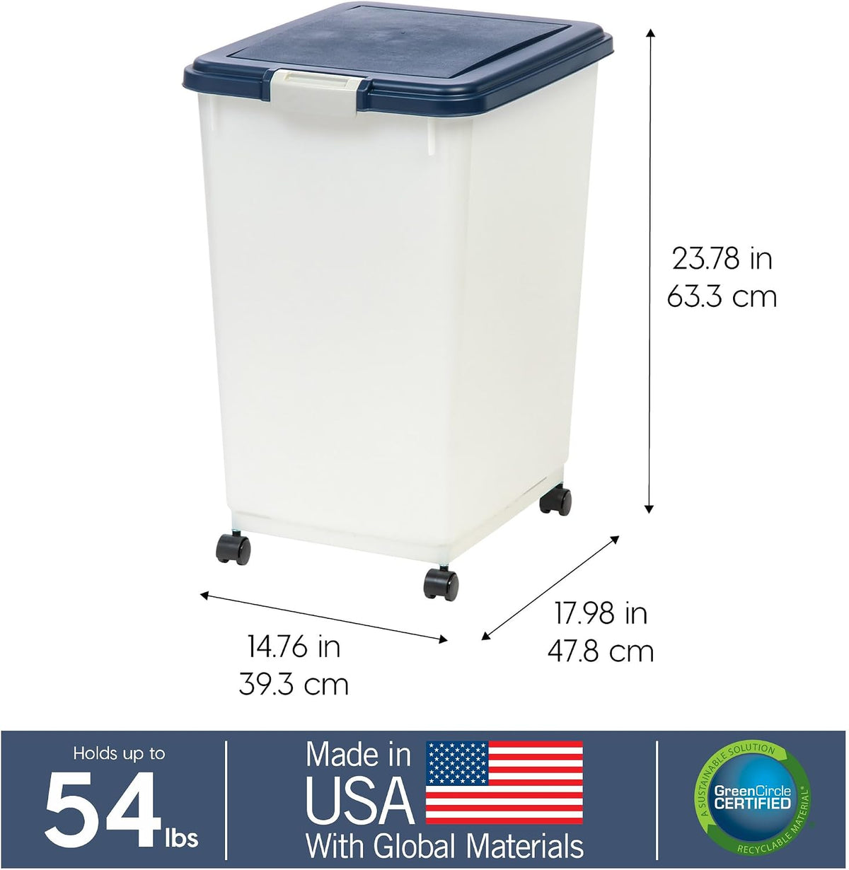 Airtight Pet Food Storage Rolling Container, 30 lb Capacity, Black