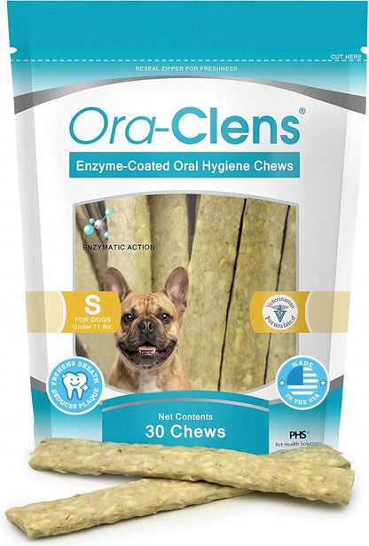 Oral Hygiene Chews for Small Dogs-Enzymatic Dental Treats for Daily Oral Care, Cleans Teeth and Freshens Breath, Reduces Plaque, Bacteria and Tartar Build Up Without Brushing-30 Chews