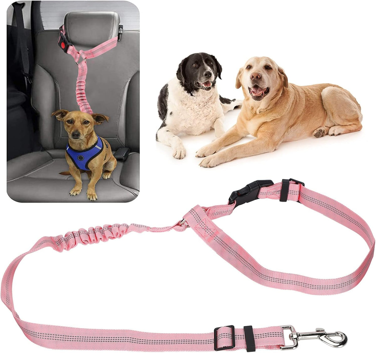 Dog Seat Belt for Car, Dog Car Harness Dog Nylon Reflective Safety Seatbelt Strap Crash Tested Dog Seat Belt Dog Restraints Vehicle Seatbelts Harness Puppy Safety Harness for