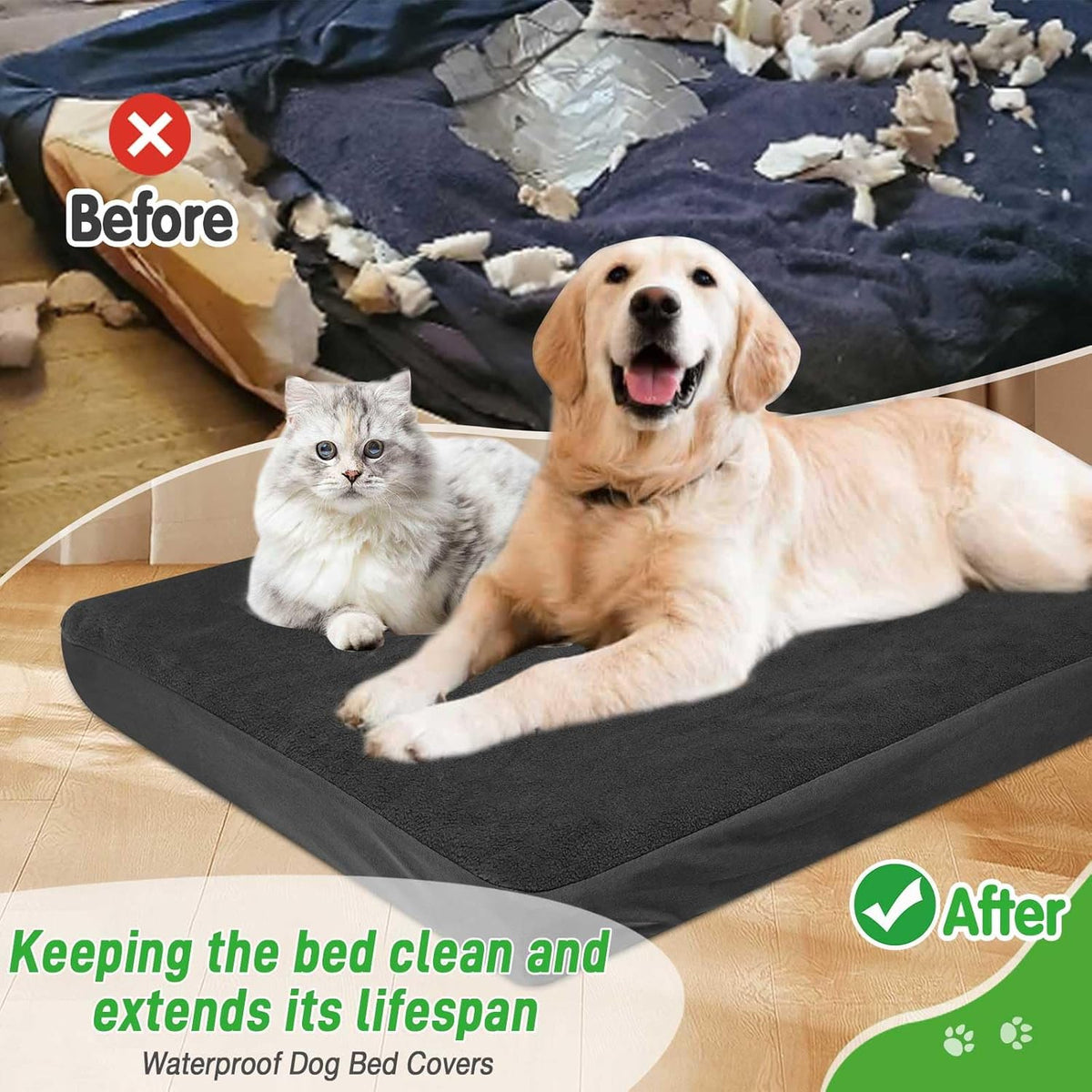 Dog Bed Covers Replacement Waterproof for Dog Bedding Washable Grey 2 Pack 35" x 44" XL