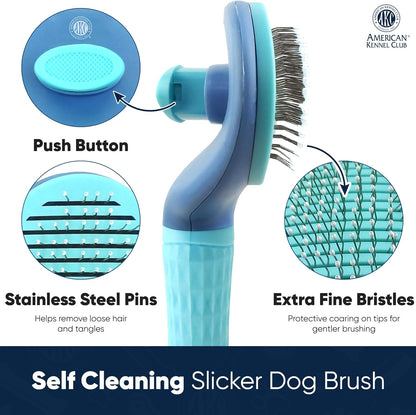 AKC Deshedding Slicker Brush for Dogs & Cats, Coated Tips | Skin-friendly grooming brush removes loose hair and detangles fur for dogs and cats of all breeds.
