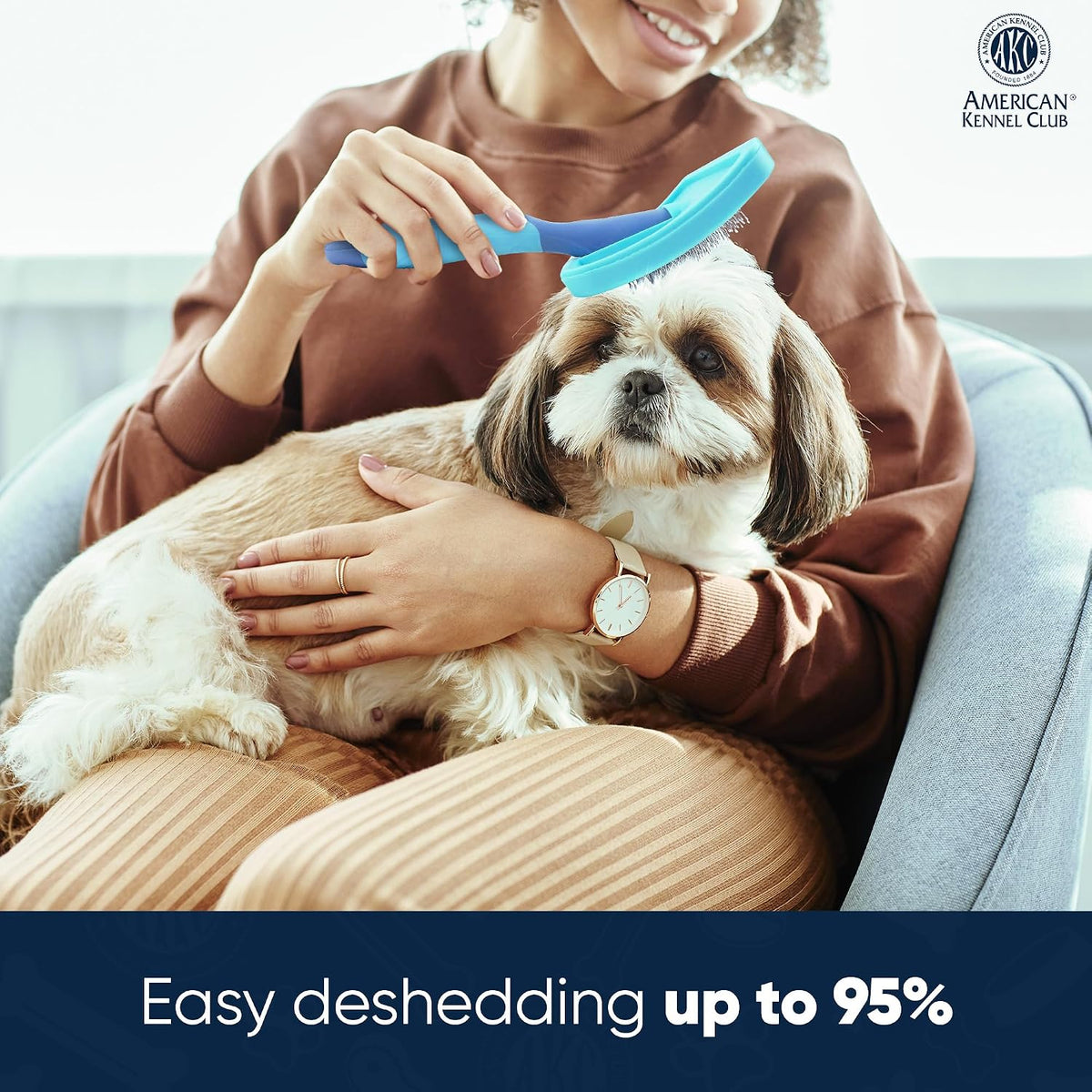 AKC Deshedding Slicker Brush for Dogs & Cats, Coated Tips | Skin-friendly grooming brush removes loose hair and detangles fur for dogs and cats of all breeds.