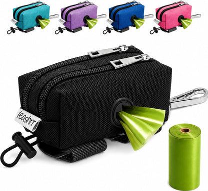 Dog Poop Bag Holder for Leashes and Treat Holder with 2 Waterproof Pouches | Poop Bag Dispenser for Pet Waste Bags and Walking Accessories + 1 Free Roll