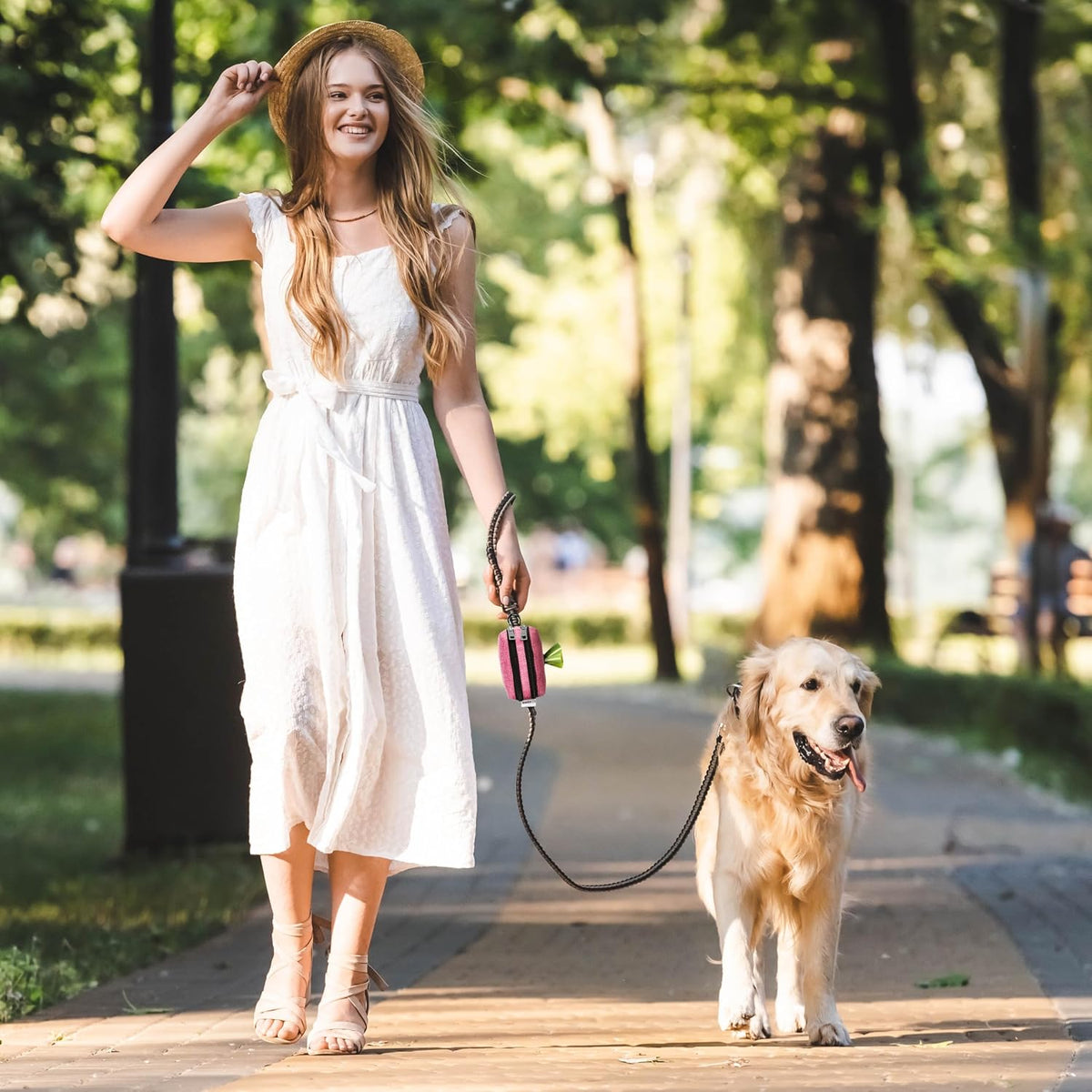 Dog Poop Bag Holder for Leashes and Treat Holder with 2 Waterproof Pouches | Poop Bag Dispenser for Pet Waste Bags and Walking Accessories + 1 Free Roll