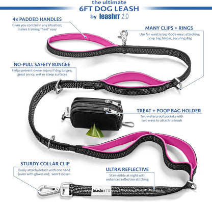 Dog Poop Bag Holder for Leashes and Treat Holder with 2 Waterproof Pouches | Poop Bag Dispenser for Pet Waste Bags and Walking Accessories + 1 Free Roll