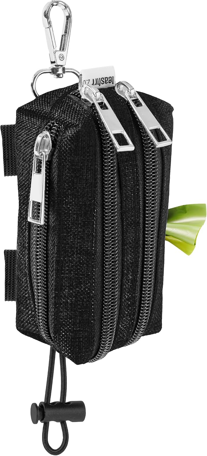 Dog Poop Bag Holder for Leashes and Treat Holder with 2 Waterproof Pouches | Poop Bag Dispenser for Pet Waste Bags and Walking Accessories + 1 Free Roll