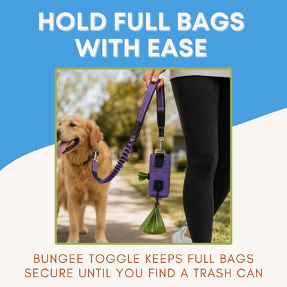 Dog Poop Bag Holder for Leashes and Treat Holder with 2 Waterproof Pouches | Poop Bag Dispenser for Pet Waste Bags and Walking Accessories + 1 Free Roll