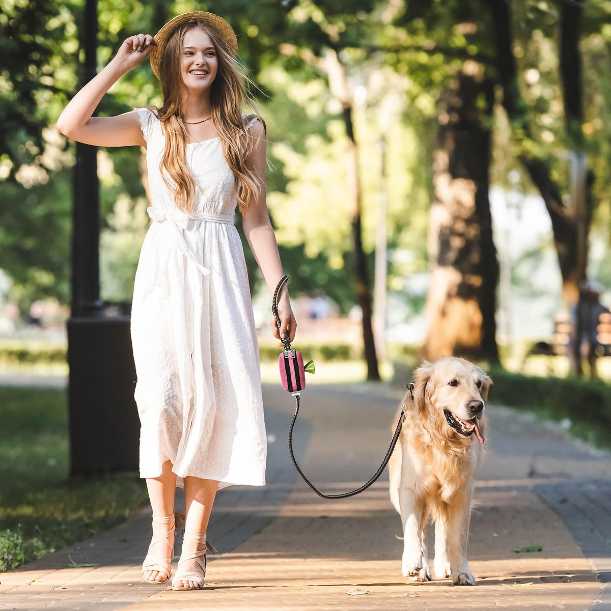 Dog Poop Bag Holder for Leashes and Treat Holder with 2 Waterproof Pouches | Poop Bag Dispenser for Pet Waste Bags and Walking Accessories + 1 Free Roll