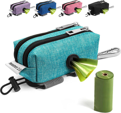 Dog Poop Bag Holder for Leashes and Treat Holder with 2 Waterproof Pouches | Poop Bag Dispenser for Pet Waste Bags and Walking Accessories + 1 Free Roll