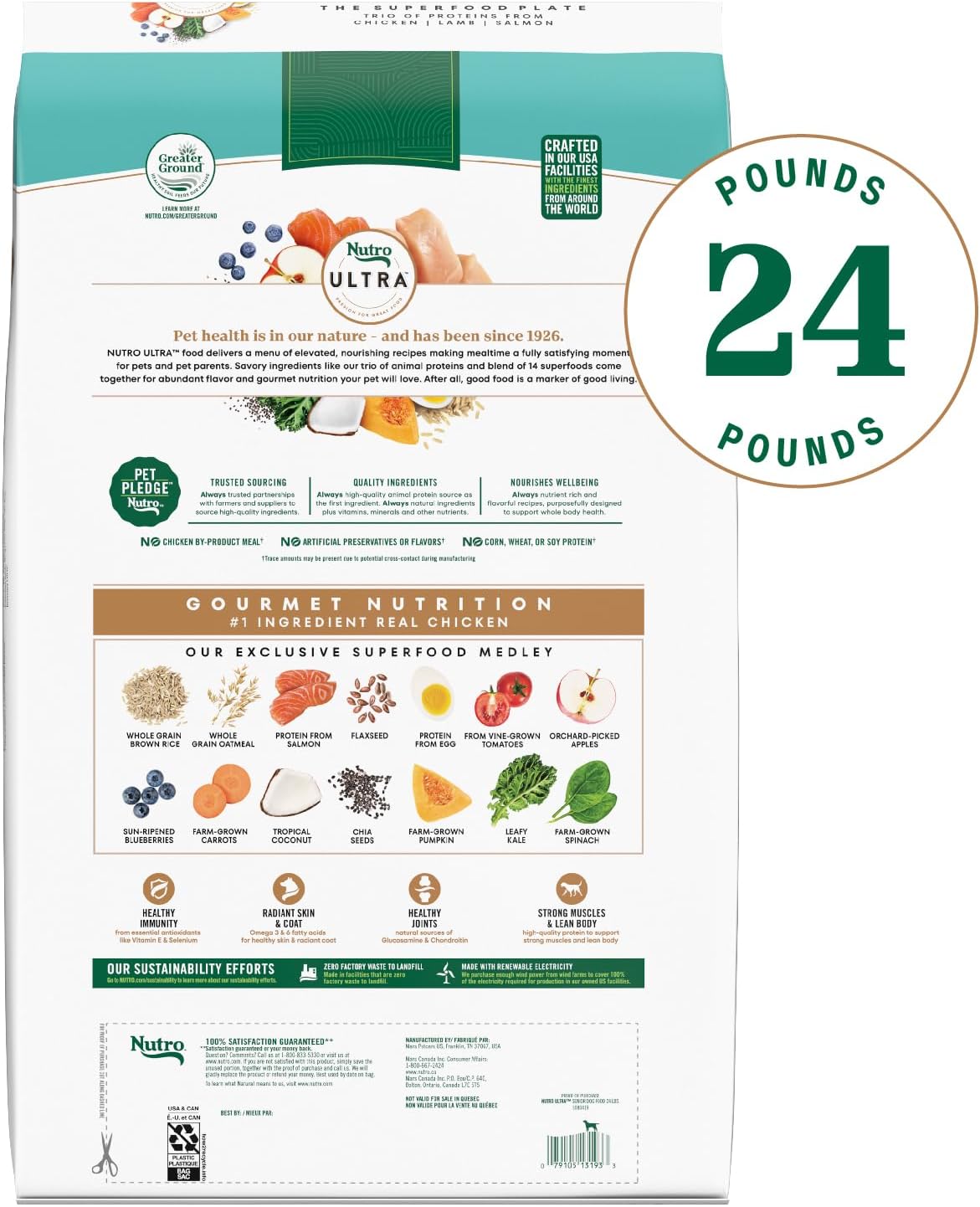 Ultra High Protein Senior Dry Dog Food, Chicken, Lamb & Salmon, 13 lb