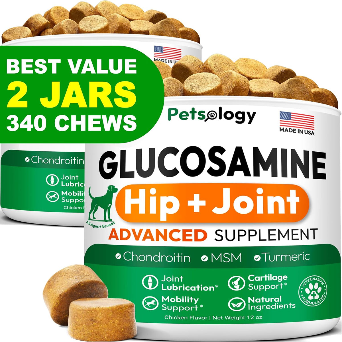 Glucosamine for Dogs, 170 Chews, Hip and Joint Supplement for Dogs