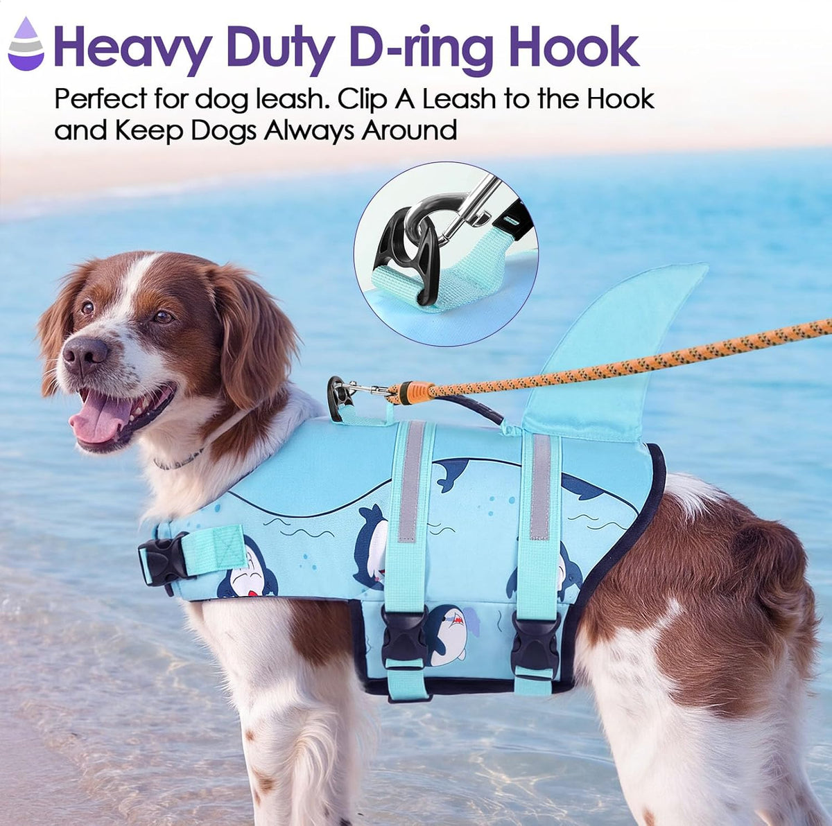 Dog Life Jacket - Shark Safety Vest for Swimming & Boating
