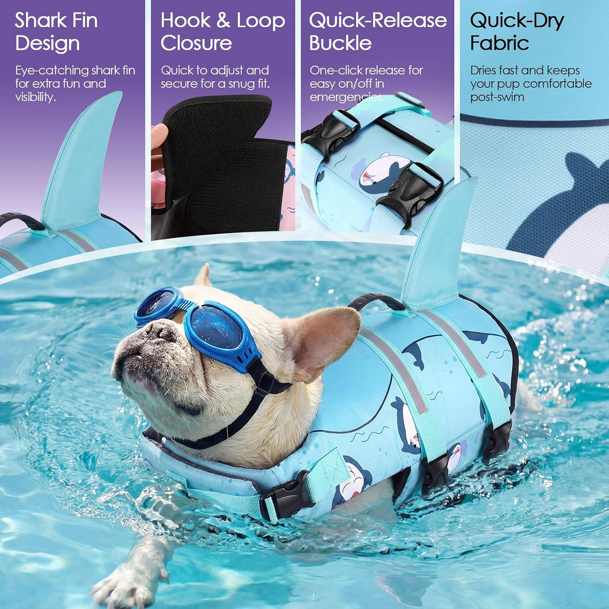 Dog Life Jacket - Shark Safety Vest for Swimming & Boating
