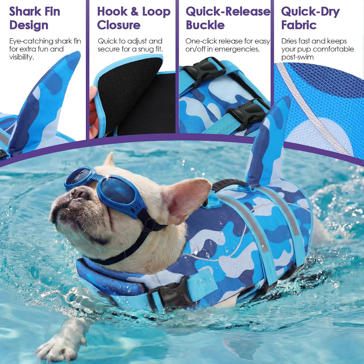 Dog Life Jacket - Shark Safety Vest for Swimming & Boating