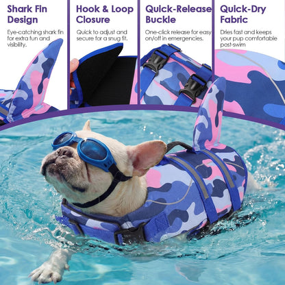 Dog Life Jacket - Shark Safety Vest for Swimming & Boating