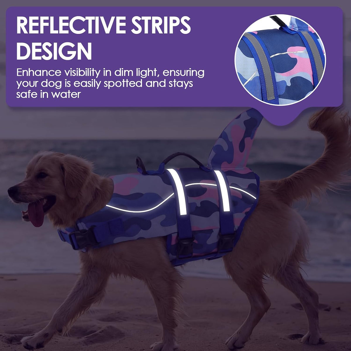 Dog Life Jacket - Shark Safety Vest for Swimming & Boating