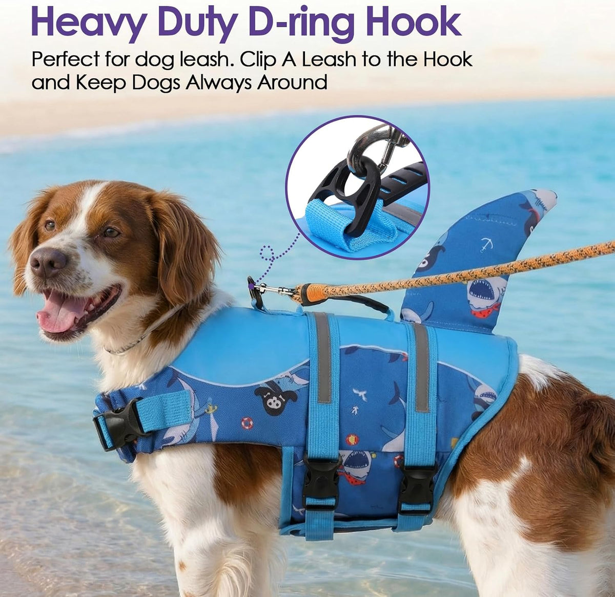 Dog Life Jacket - Shark Safety Vest for Swimming & Boating